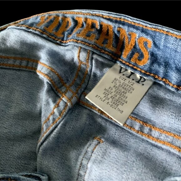 VIP GIRLS RIPPED DISTRESSED 5 POCKET DESIGN BLUE DENIM JEAN SHORTS SIZE 1/2 - Picture 7 of 16